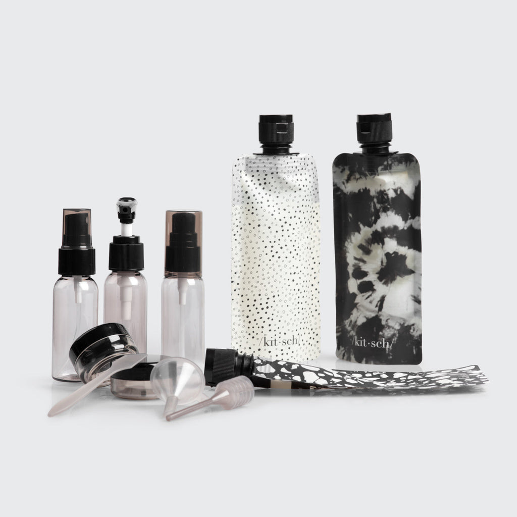 Black &amp; Ivory Travel Bottles for Toiletries 11pc Set