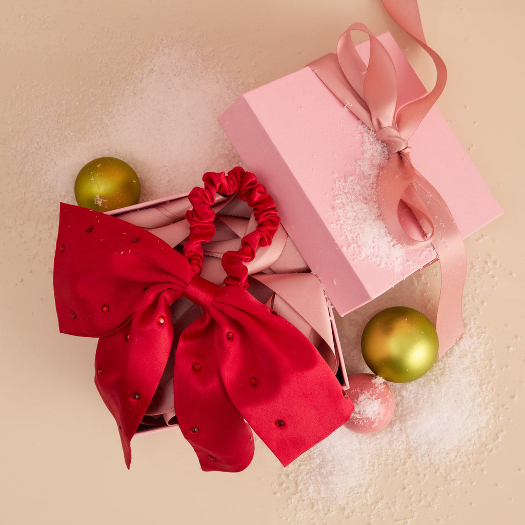 Satin &amp; Rhinestone Bow Scrunchie