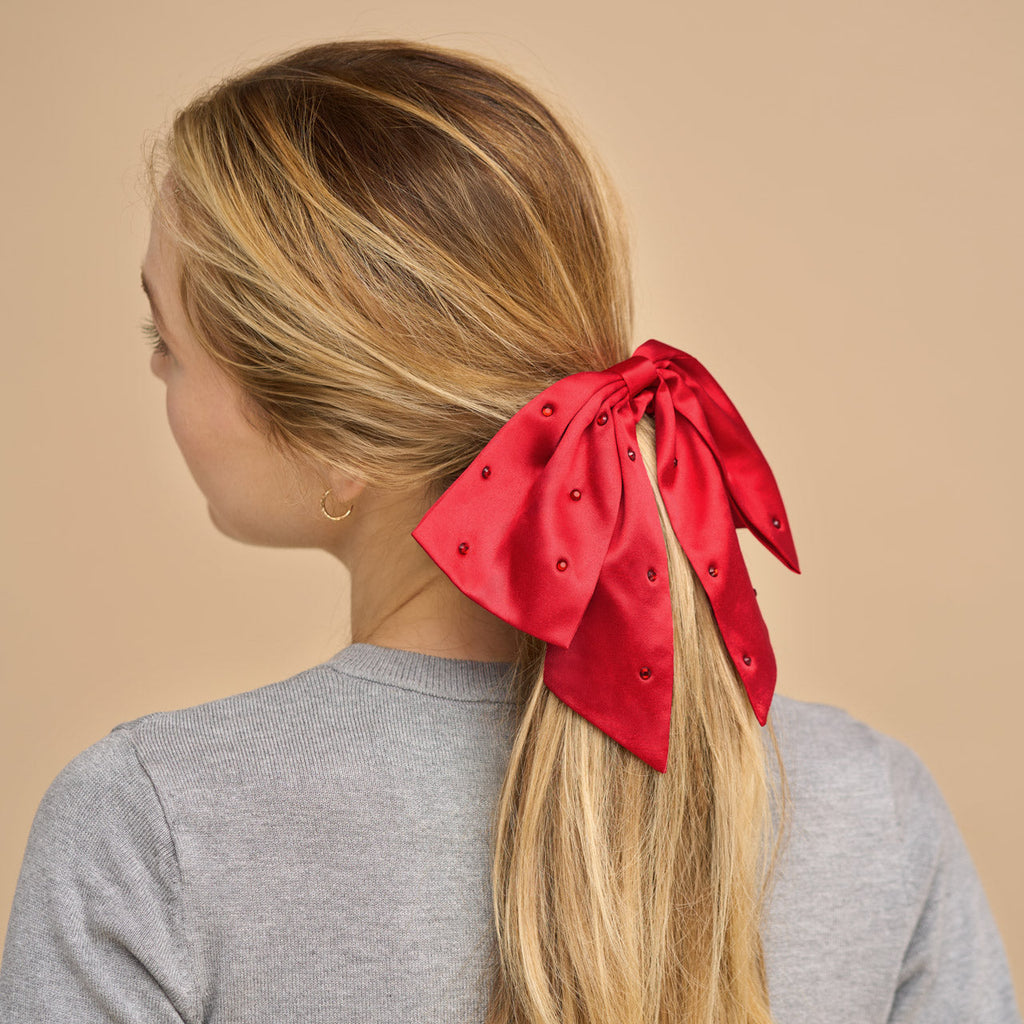Satin &amp; Rhinestone Bow Scrunchie
