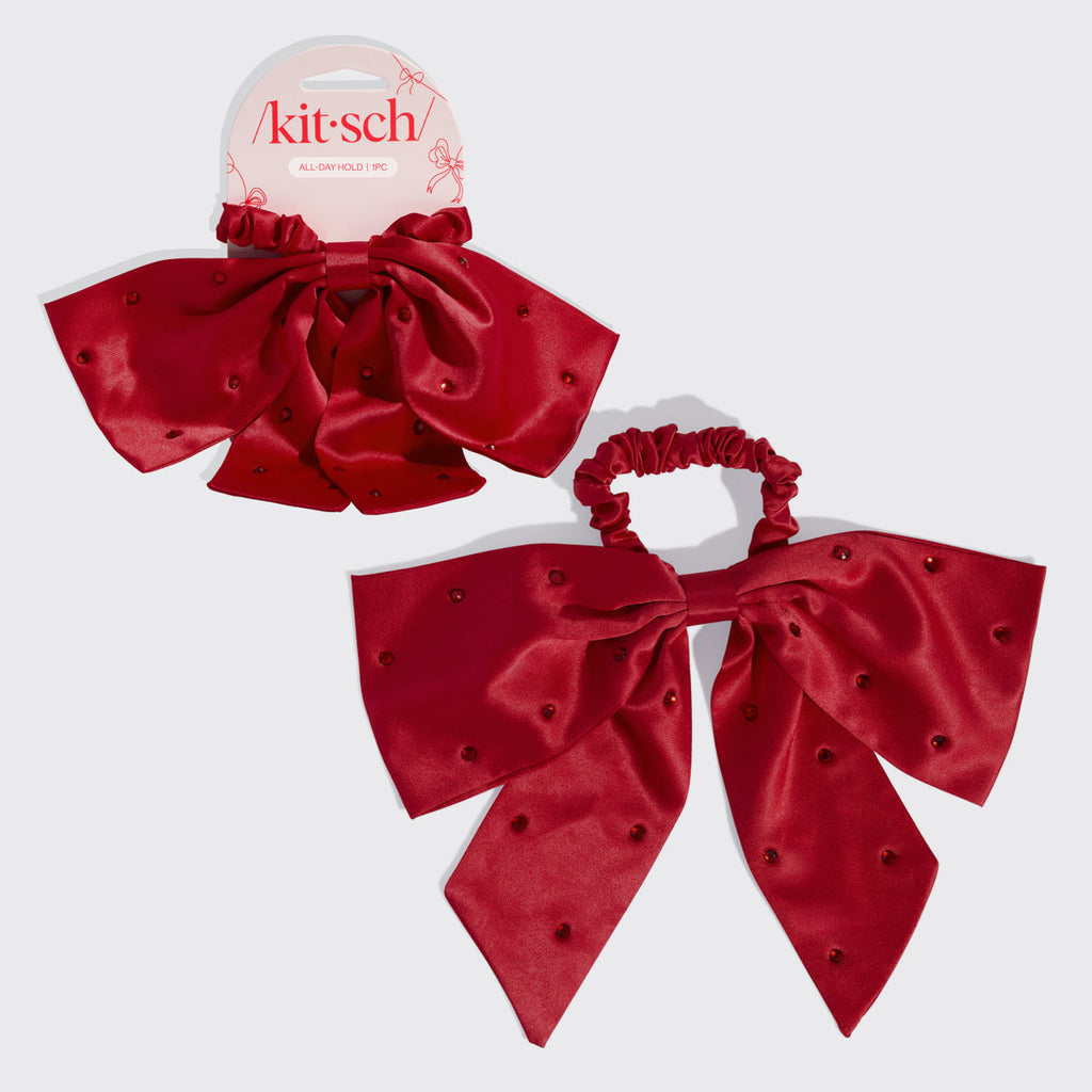 Satin &amp; Rhinestone Bow Scrunchie