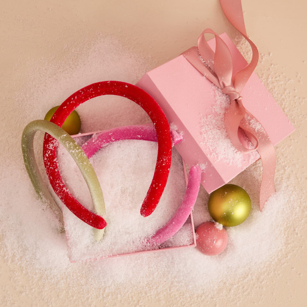 Red Pink &amp; Green Velvet Headbands