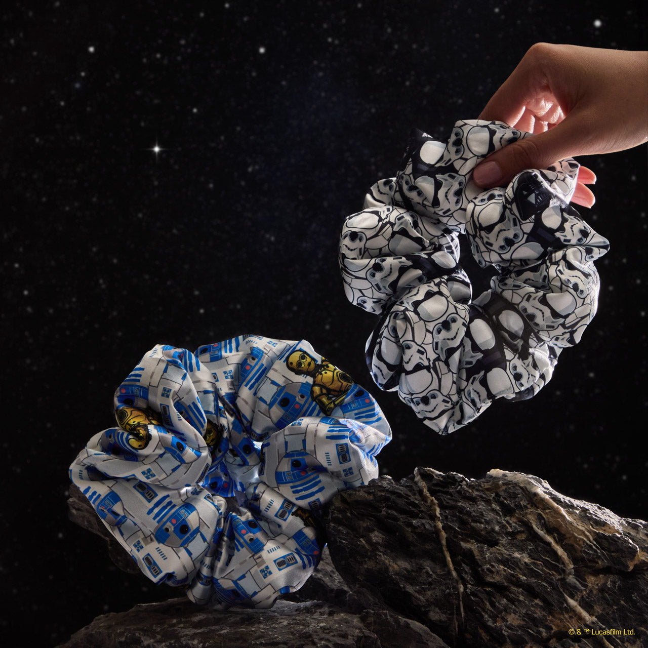 Star Wars™ &amp; Kitsch Pillow Scrunchies® in Satin - R2-D2 &amp; Stormtroopers