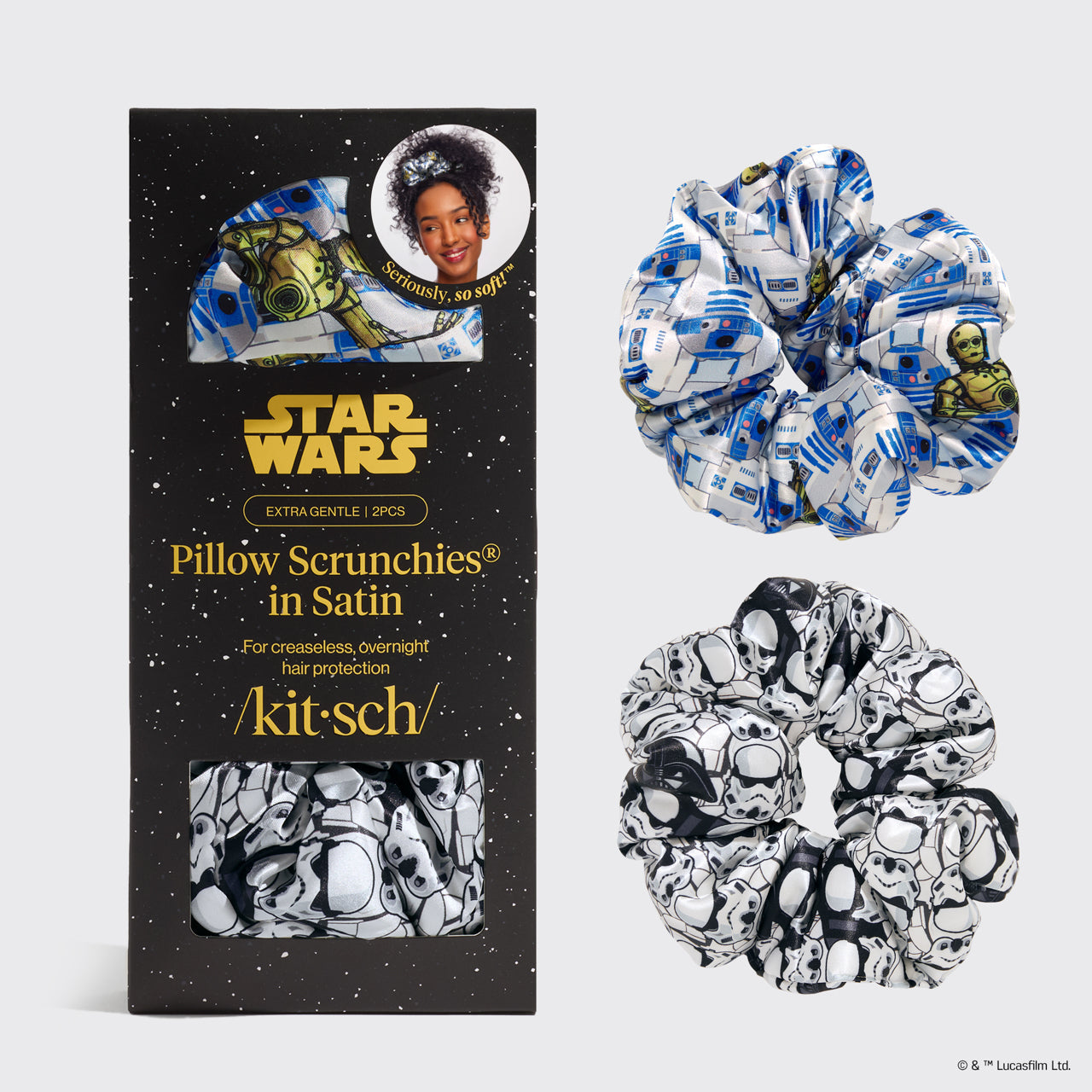 Star Wars™ &amp; Kitsch Pillow Scrunchies® in Satin - R2-D2 &amp; Stormtroopers