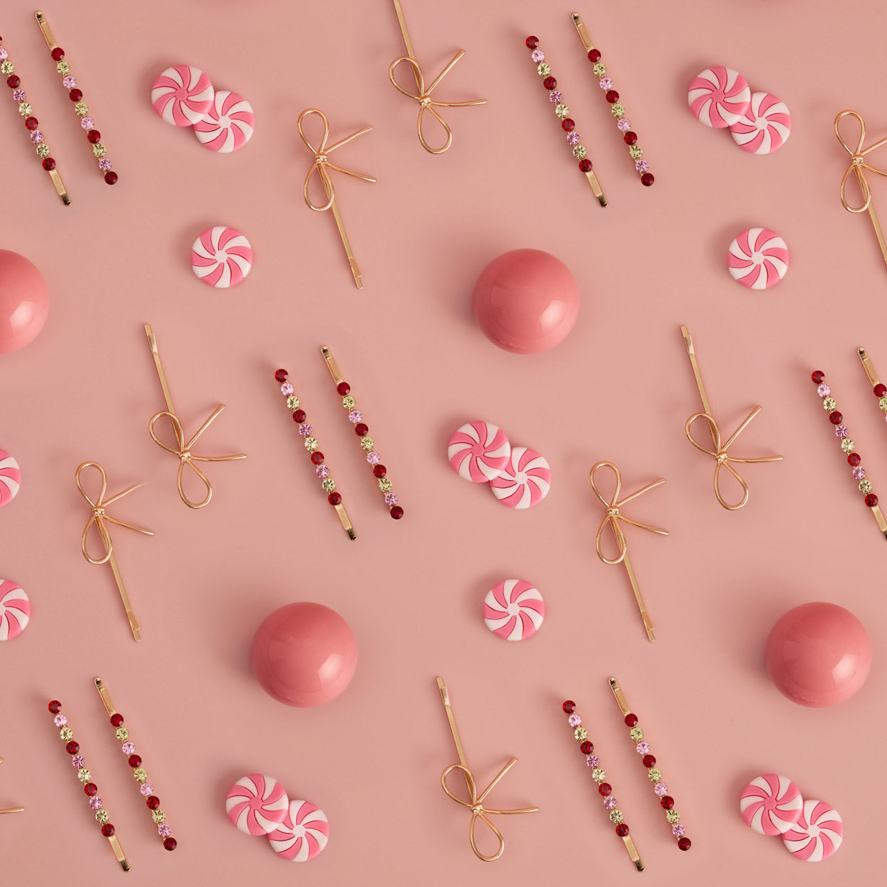 Red Pink &amp; Green Gemstone and Bow Bobby Pins