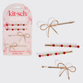 Red Pink &amp; Green Gemstone and Bow Bobby Pins