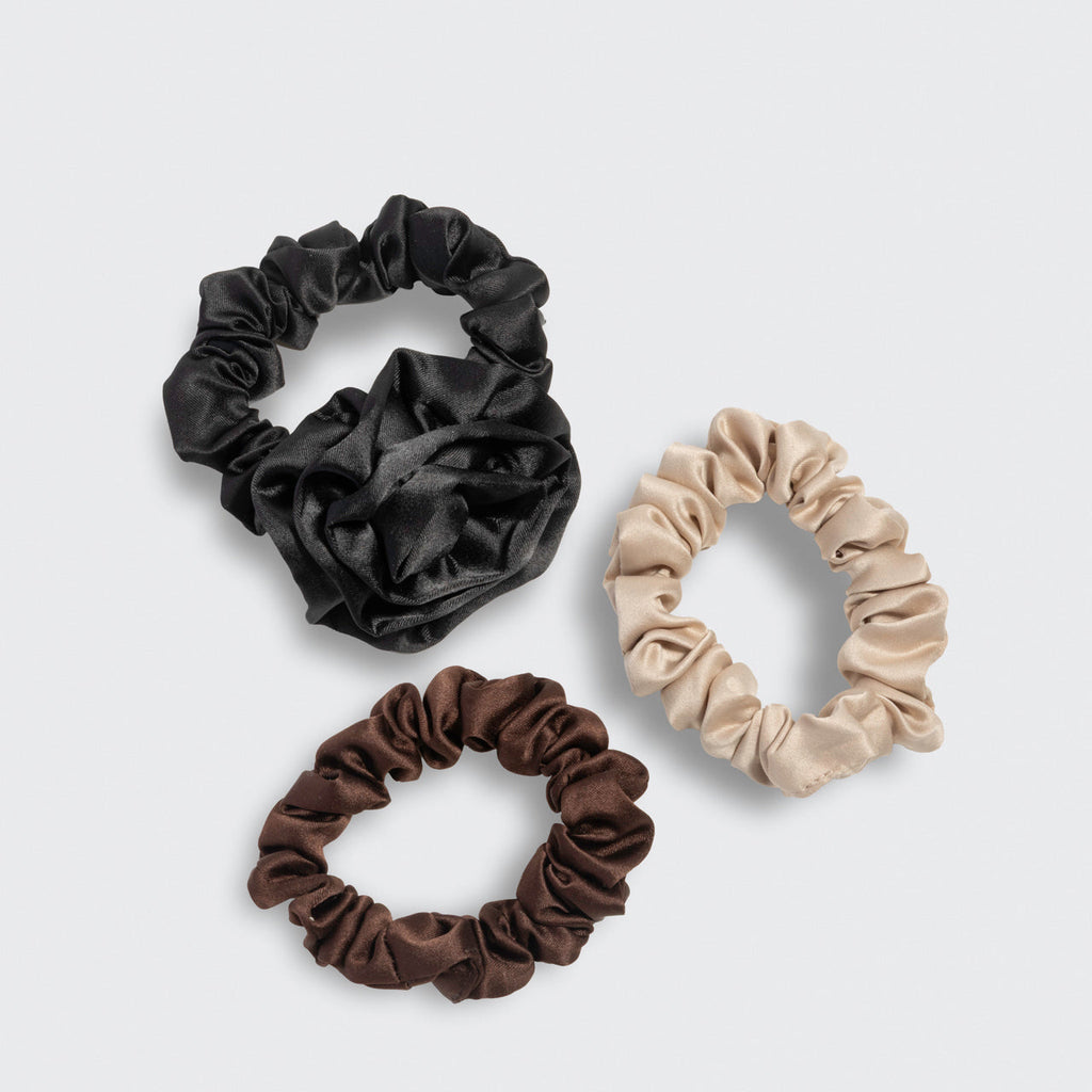 Black Rosette Ruched Satin Scrunchies