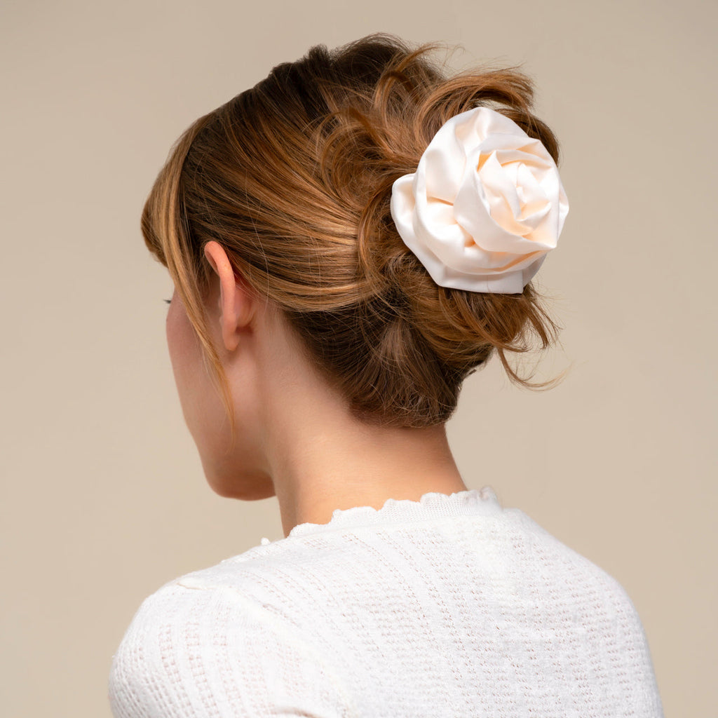 Satin Rosette Flat Cloud Clip in Cream - Medium