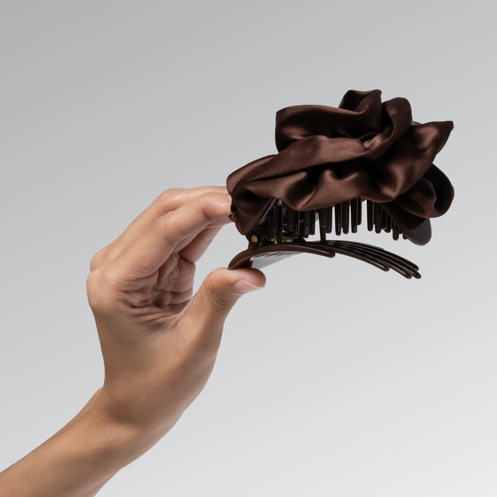 Satin Rosette Medium Flat Cloud Clip - Chocolate