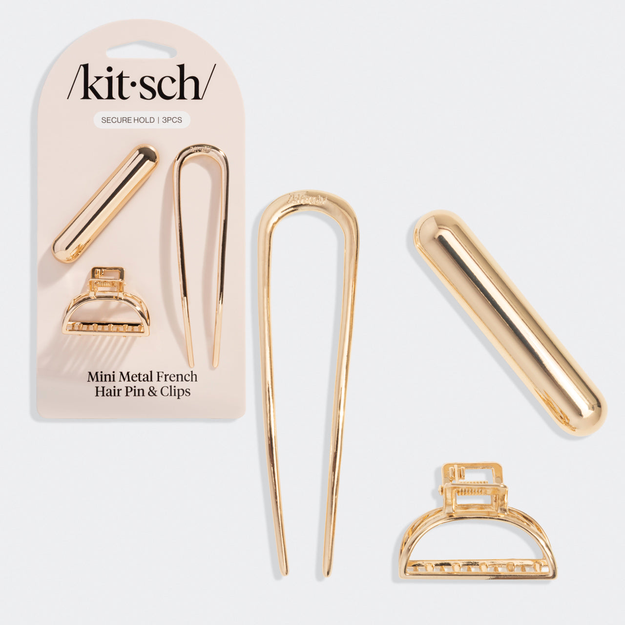 Gold Mini Metal French Hair Pin &amp; Clips Set