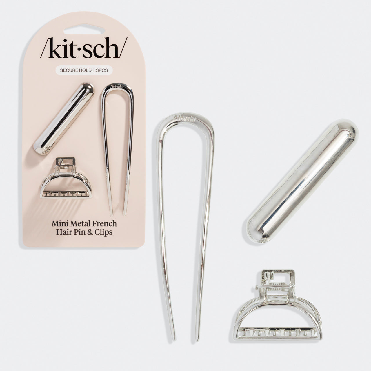 Silver Mini Metal French Hair Pin &amp; Clips Set