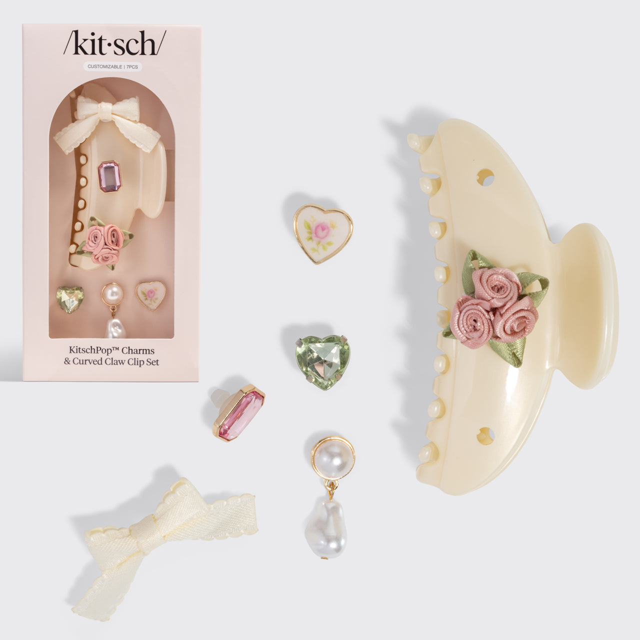 KitschPop™️ Curved Claw Clip &amp; Charms in Pearlized Cream