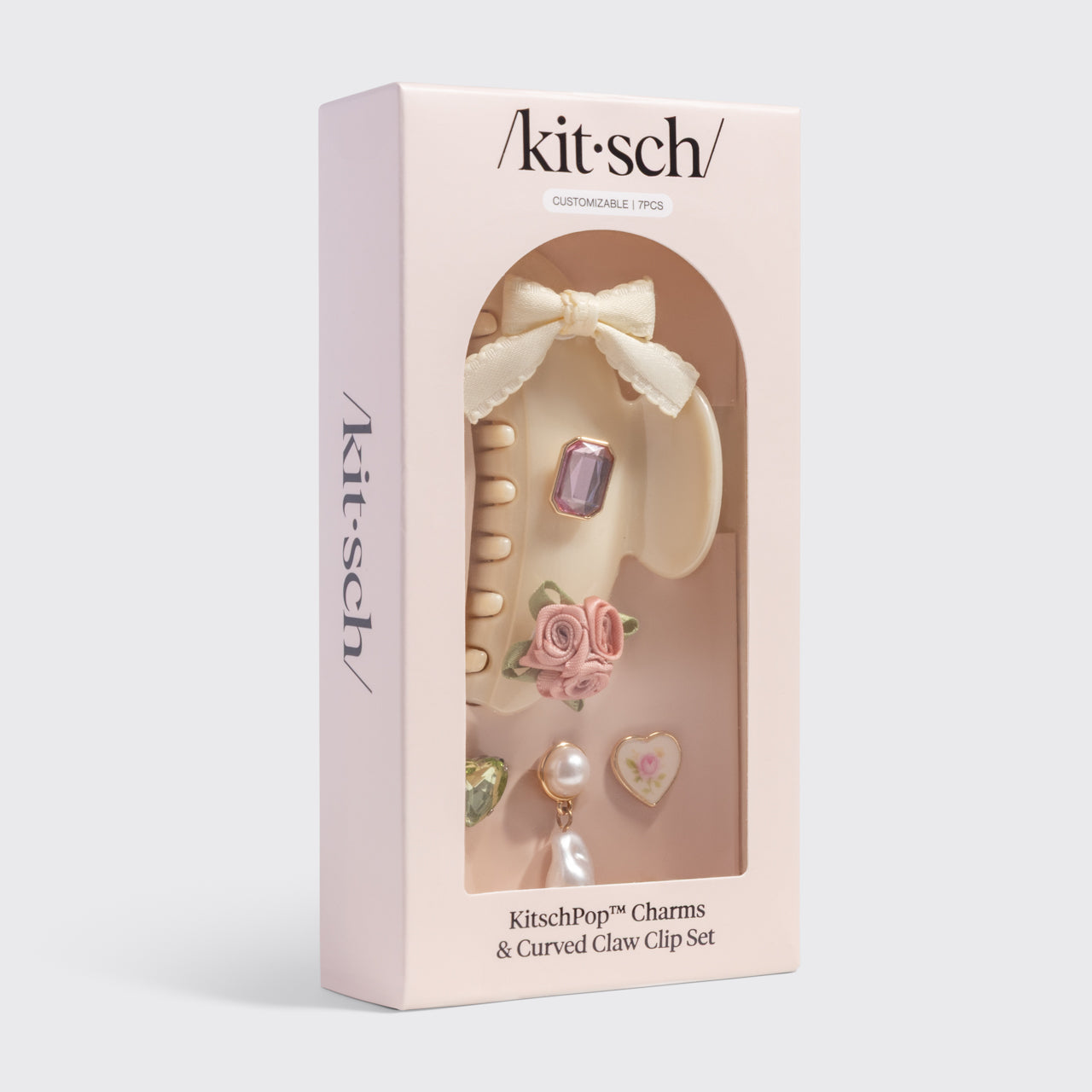 KitschPop™️ Curved Claw Clip &amp; Charms in Pearlized Cream