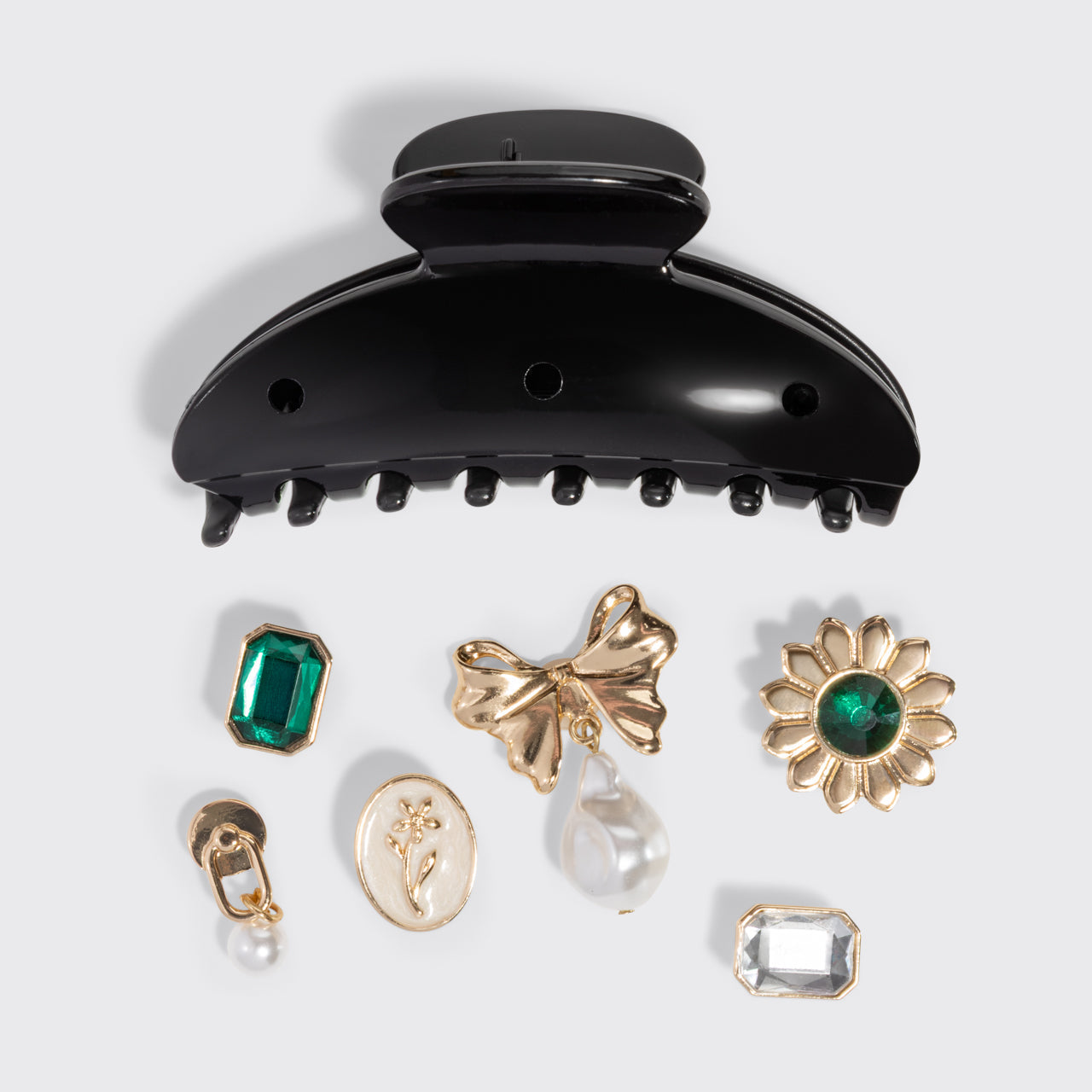 KitschPop™️ Curved Claw Clip &amp; Charms in Vintage Black