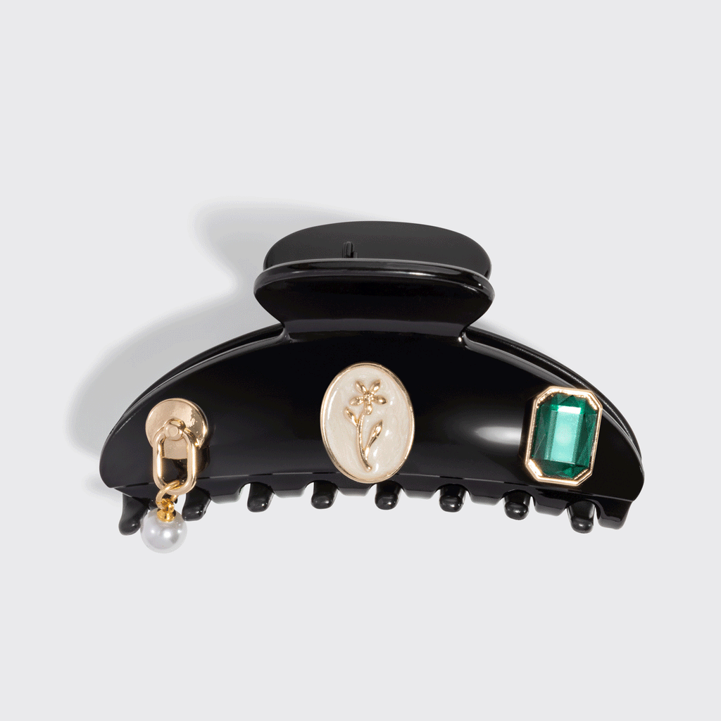 KitschPop™️ Curved Claw Clip &amp; Charms in Vintage Black