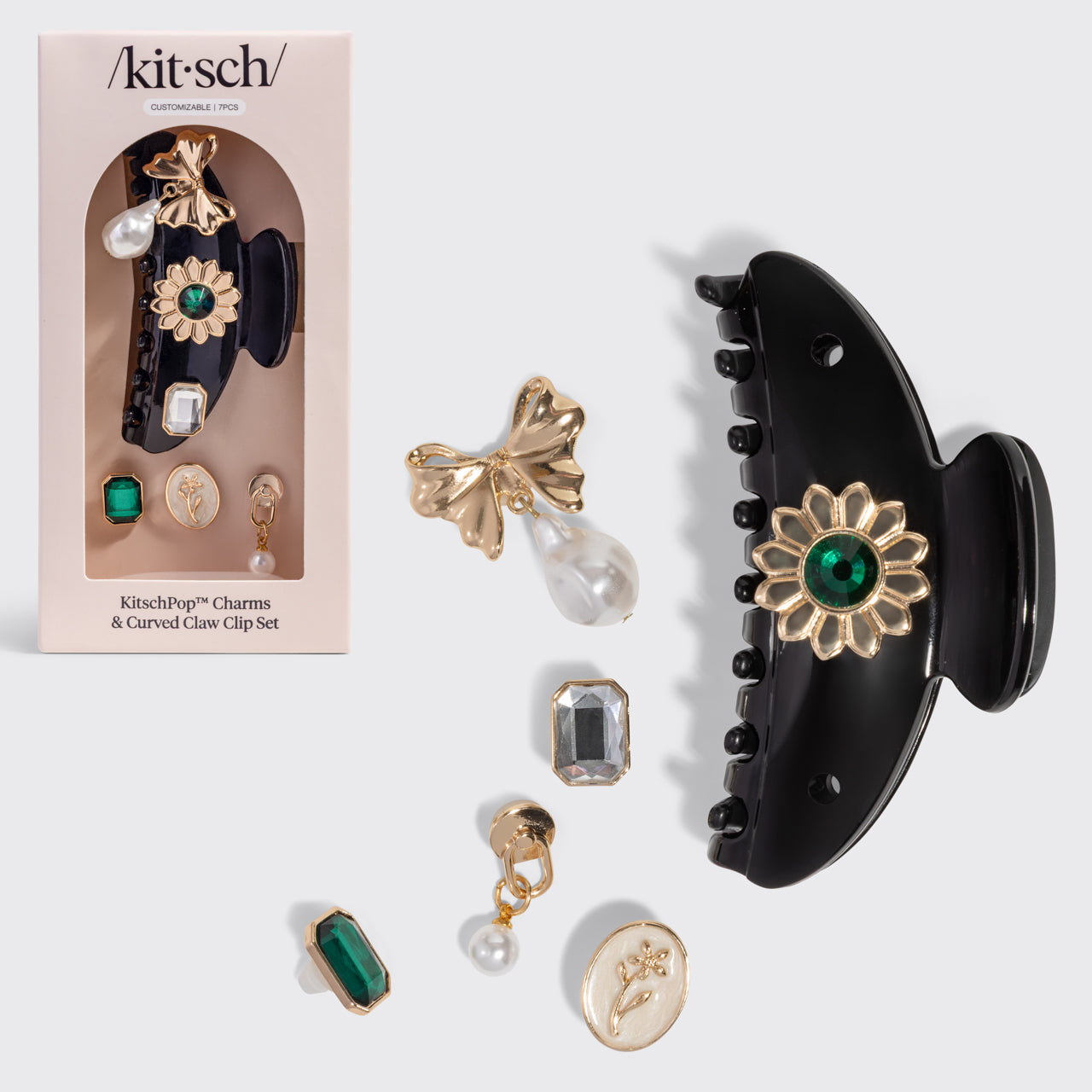 KitschPop™️ Curved Claw Clip &amp; Charms in Vintage Black