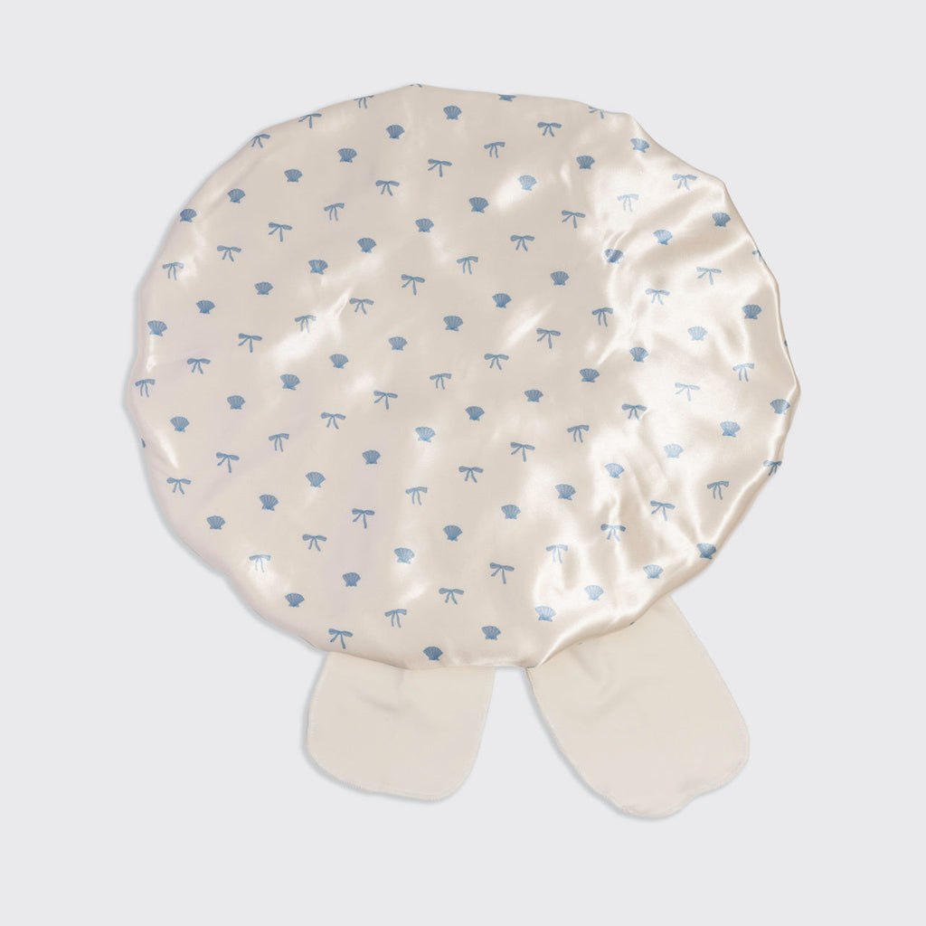 Pearlized Cream &amp; Coastal Blue Print Oversized Satin Bonnet