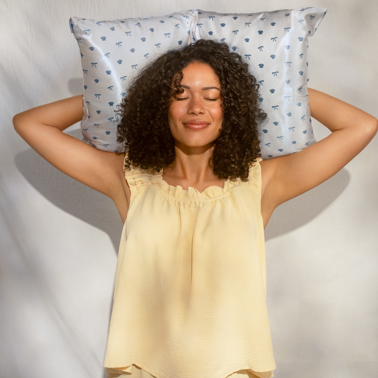 Satin Pillowcase in Pearlized Cream &amp; Coastal Blue Print