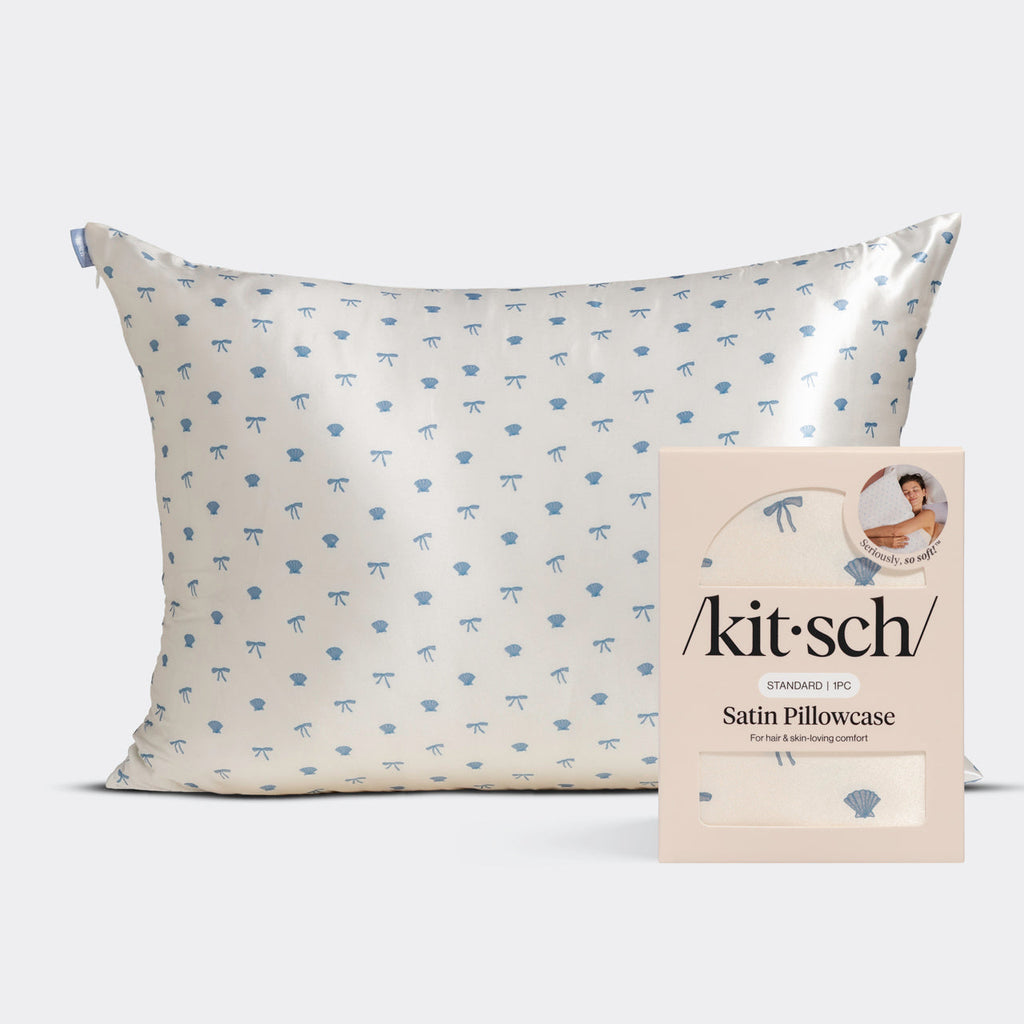 Satin Pillowcase in Pearlized Cream &amp; Coastal Blue Print