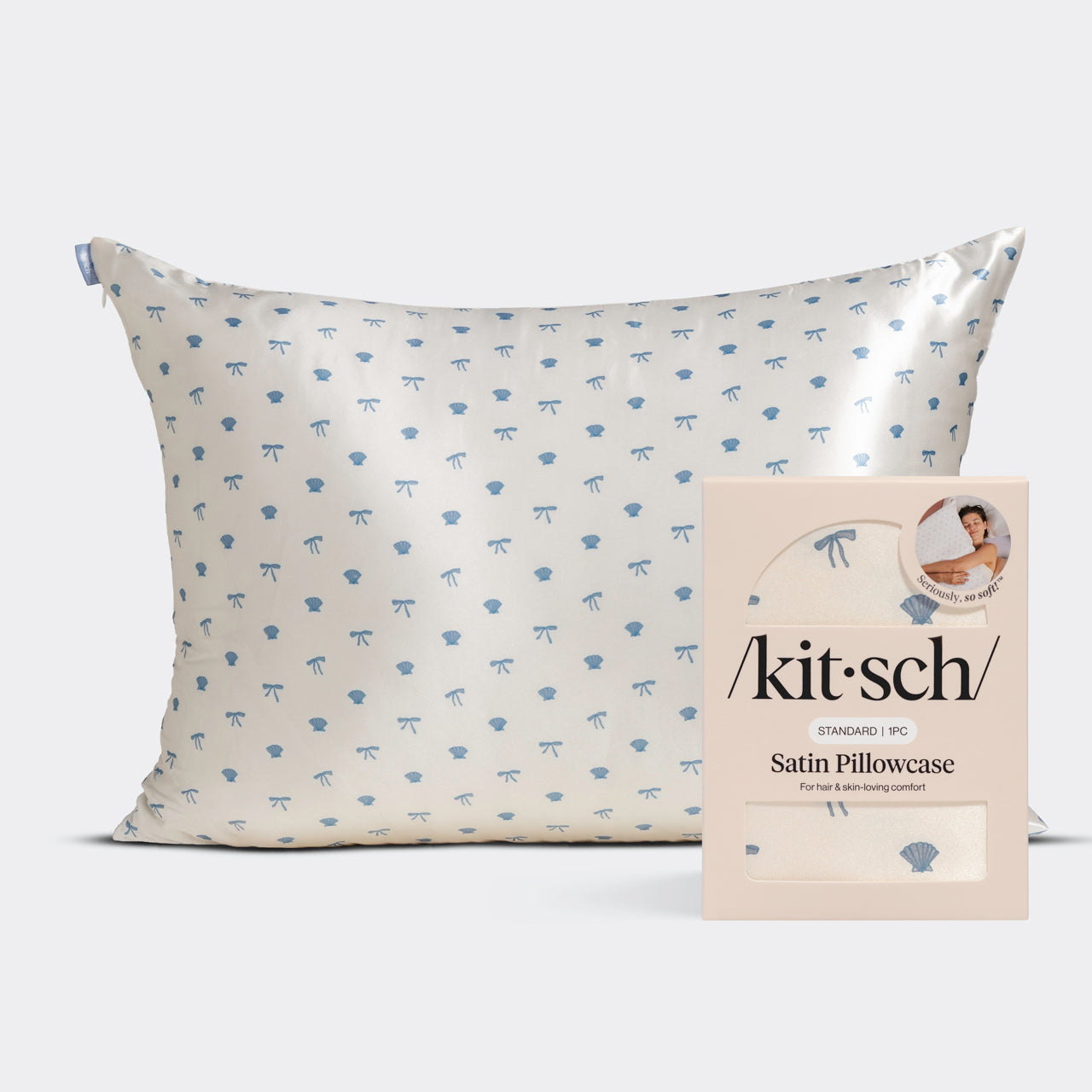 Satin Pillowcase in Pearlized Cream &amp; Coastal Blue Print