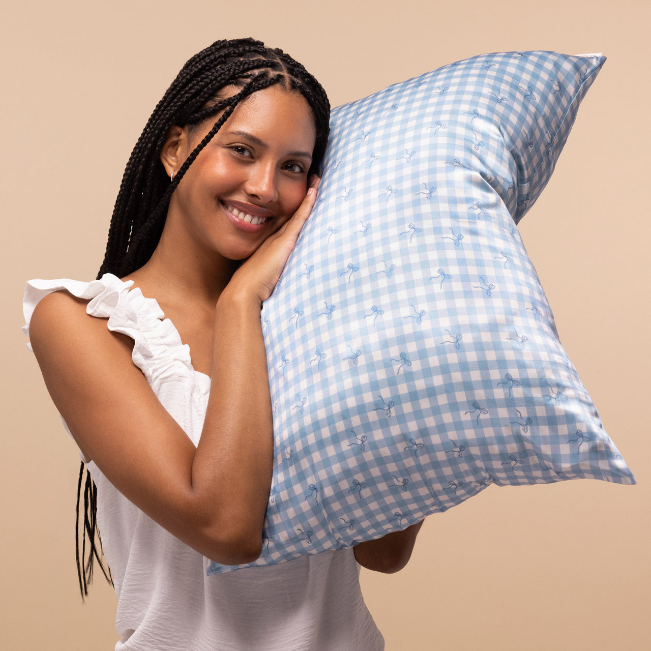 Satin Pillowcase in Gingham Blue