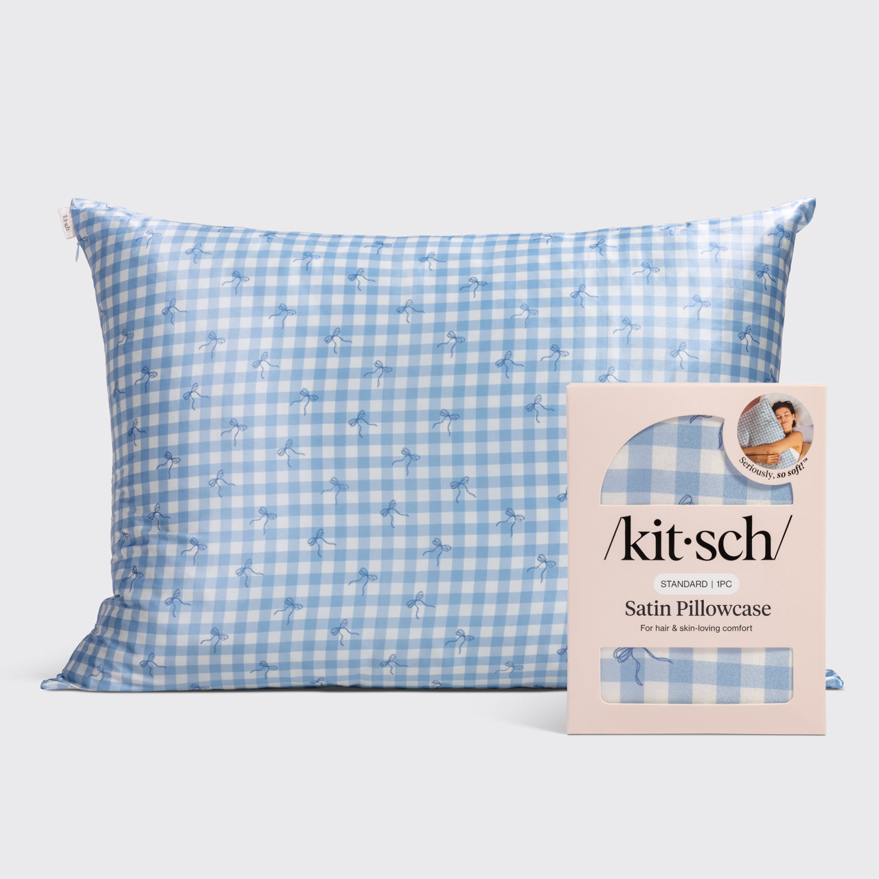 Satin Pillowcase in Gingham Blue