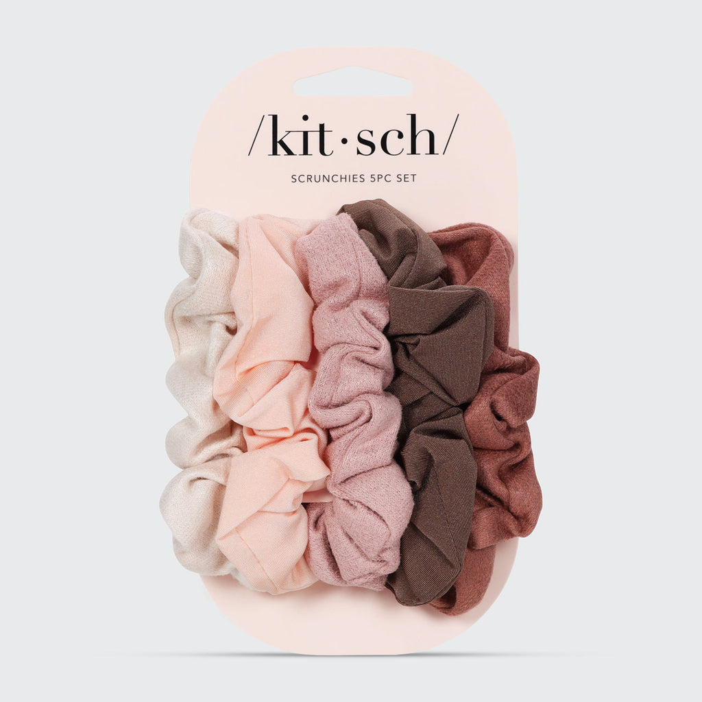 Assorted Textured Scrunchies 5pc Set - Terracotta
