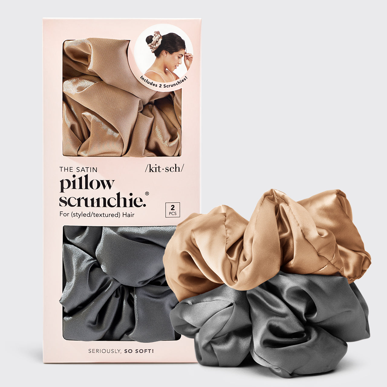 Charcoal &amp; Gold Satin Pillow Scrunchies