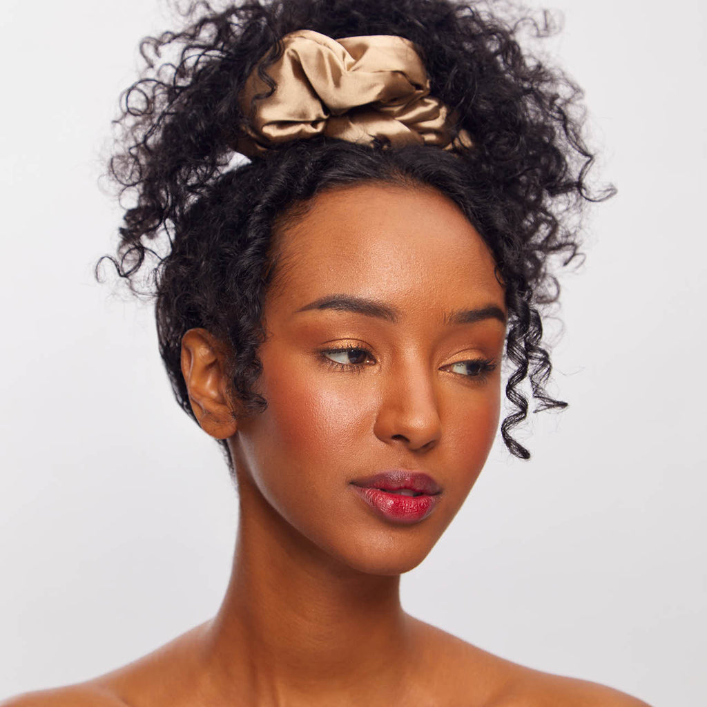 Charcoal &amp; Gold Satin Pillow Scrunchies