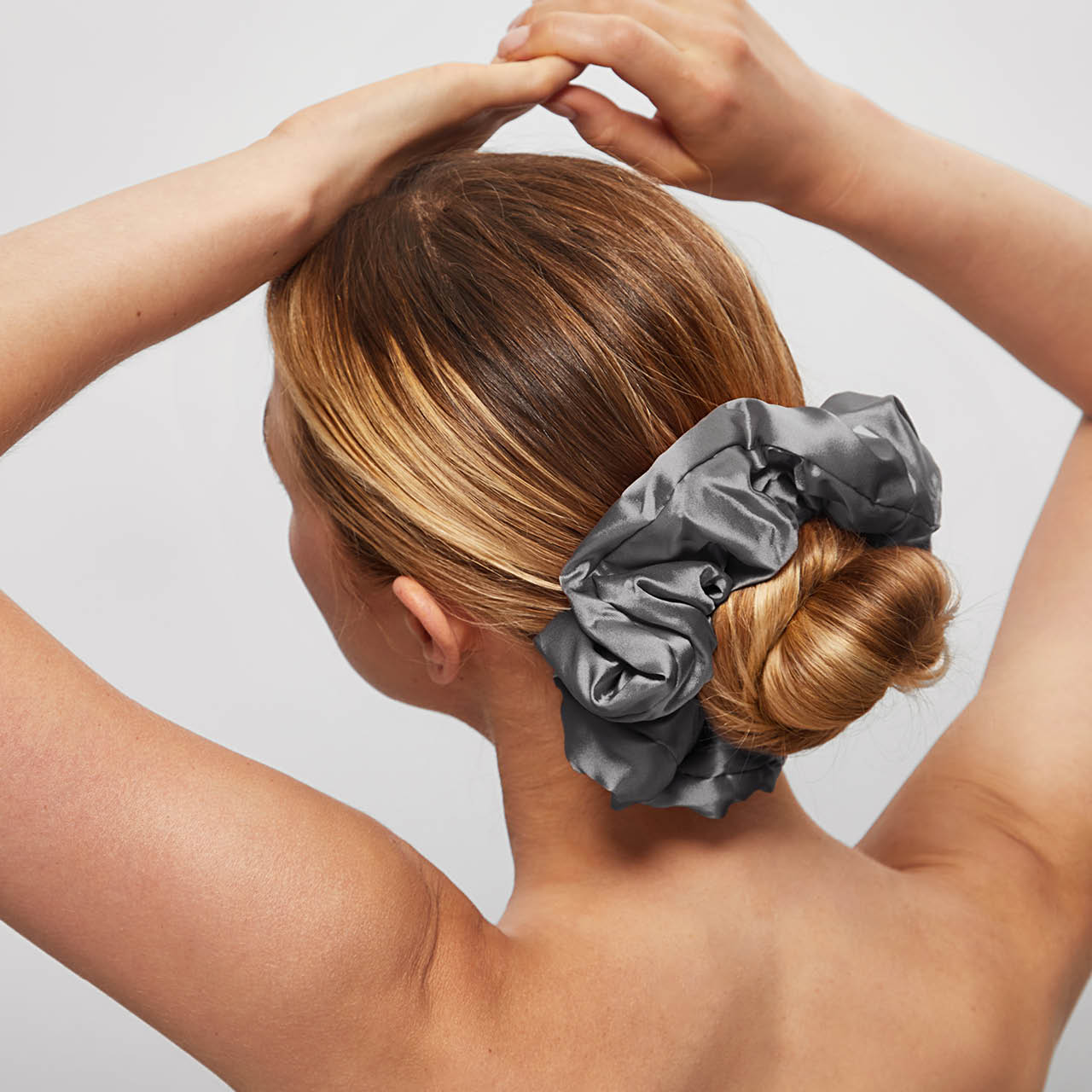 Charcoal &amp; Gold Satin Pillow Scrunchies