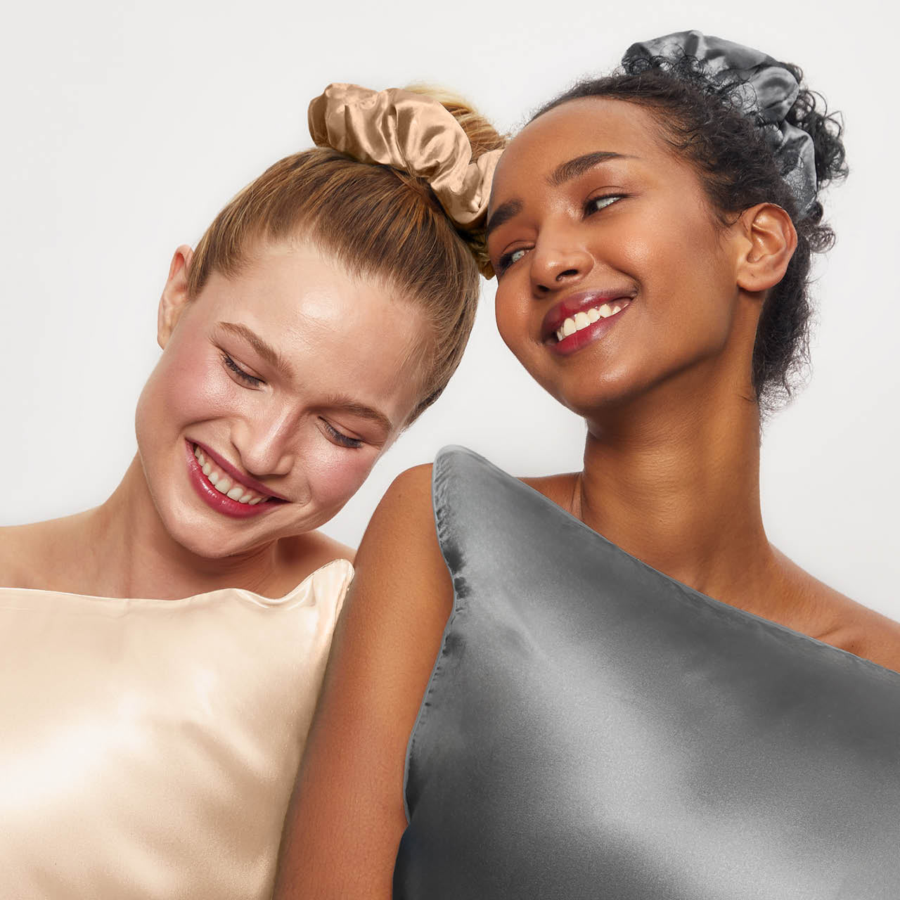 Charcoal &amp; Gold Satin Pillow Scrunchies