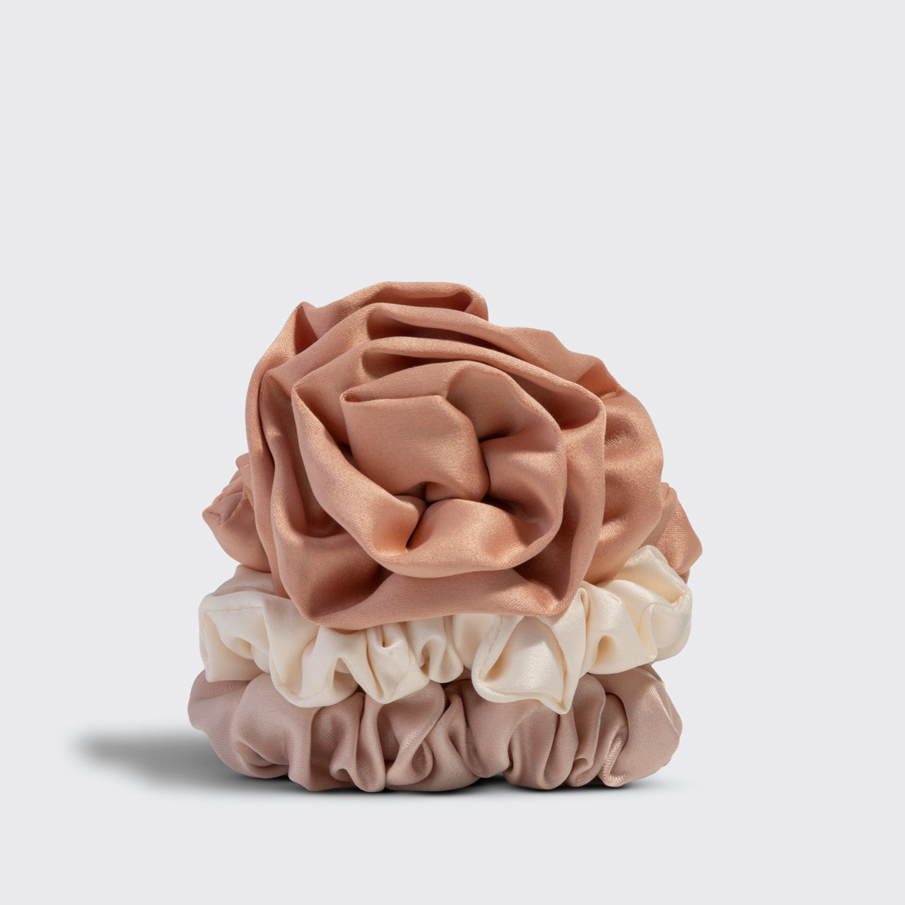 Terracotta Rosette Ruched Satin Scrunchies