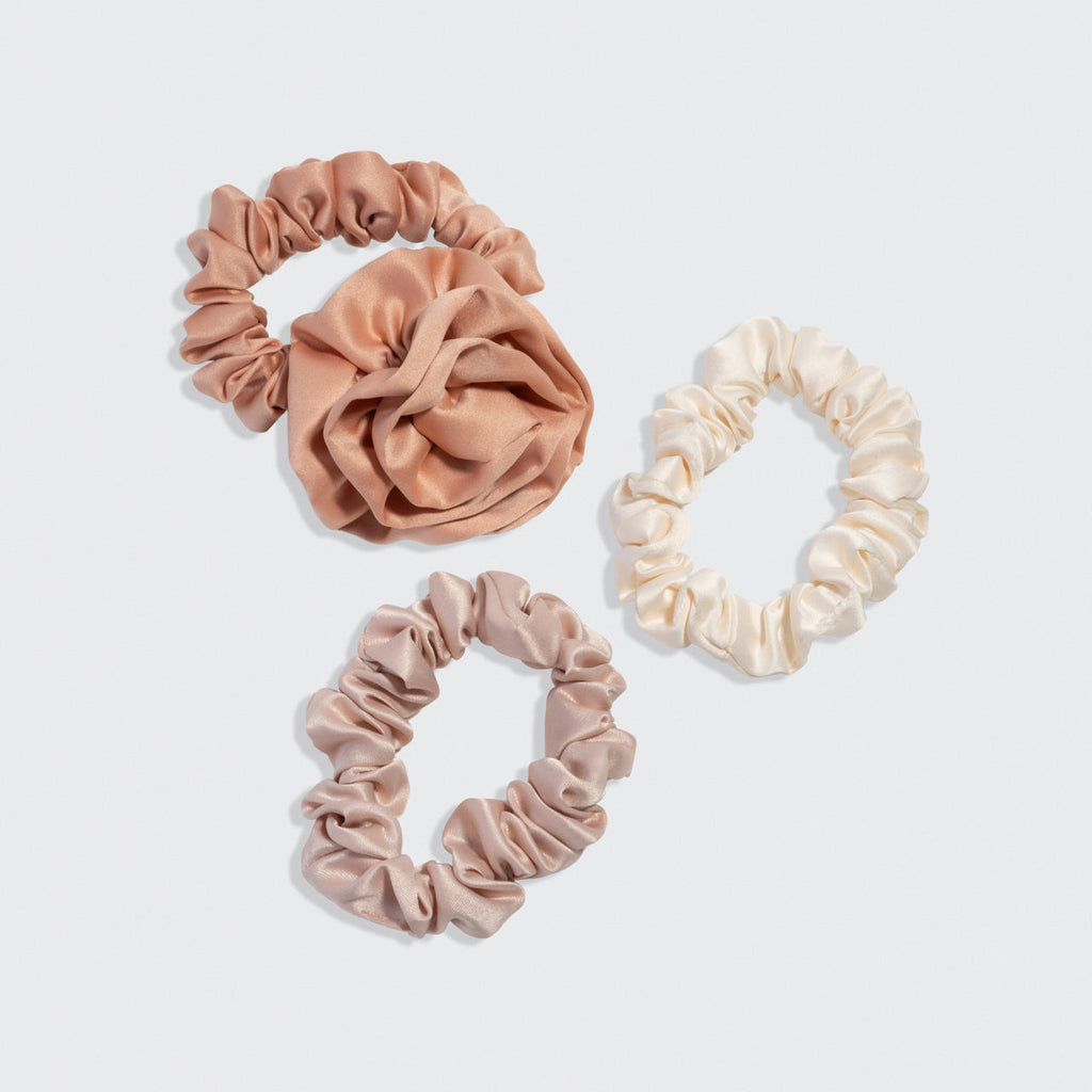 Terracotta Rosette Ruched Satin Scrunchies