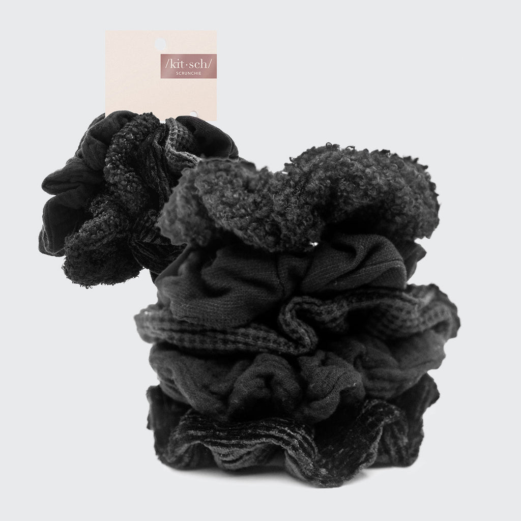 Assorted Textured Scrunchies in Black