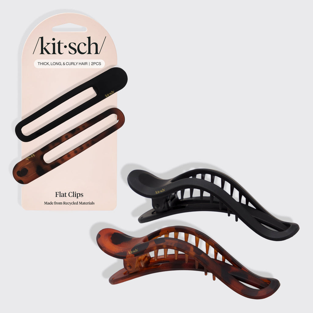 Black &amp; Tort Curved Flat Lay Claw Clips 2pc Set