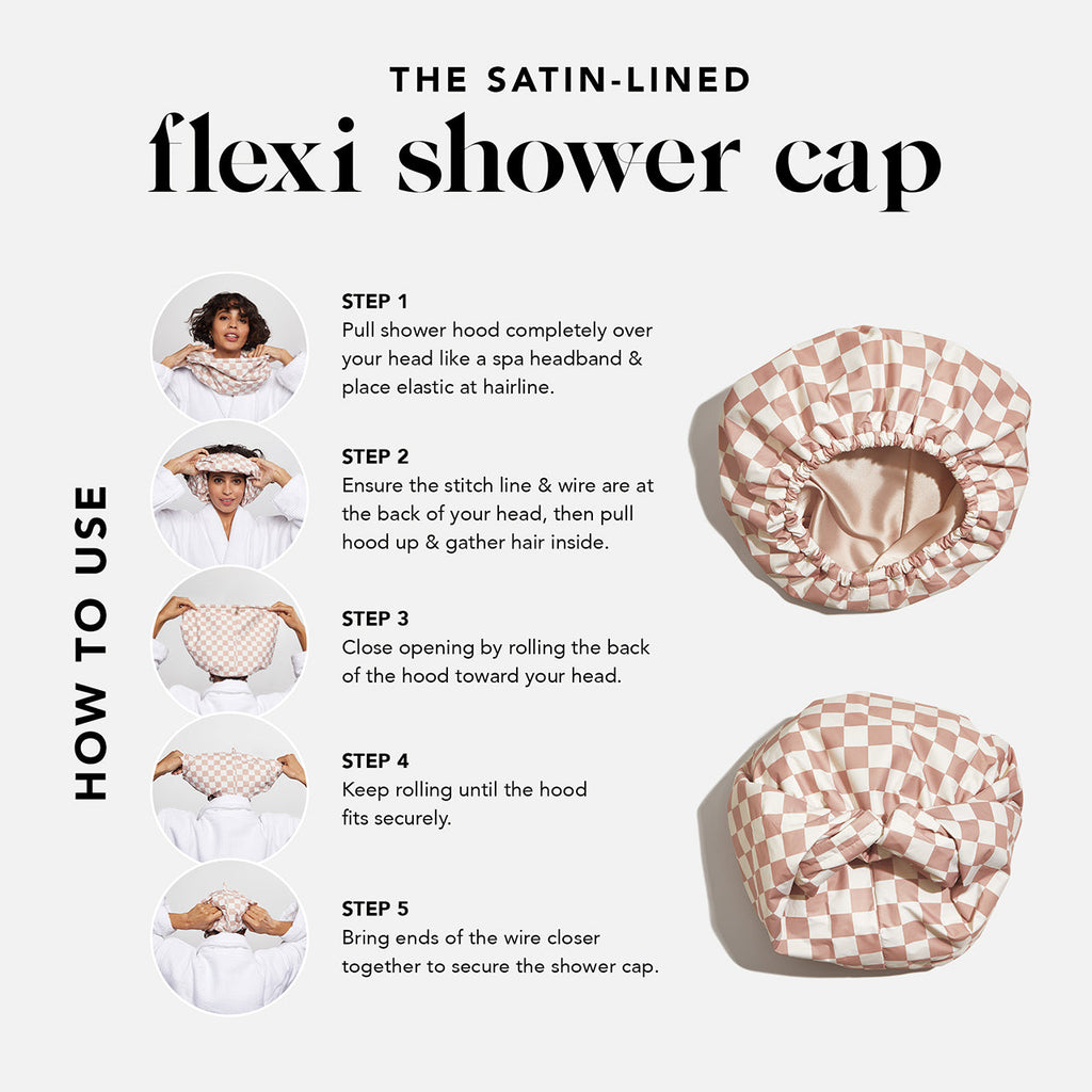 Satin Lined Flexi Shower Cap + Blush Oversized Satin Bonnet Bundle