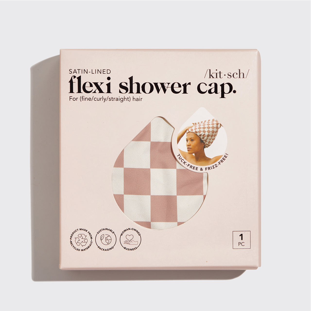 Satin Lined Flexi Shower Cap + Blush Oversized Satin Bonnet Bundle