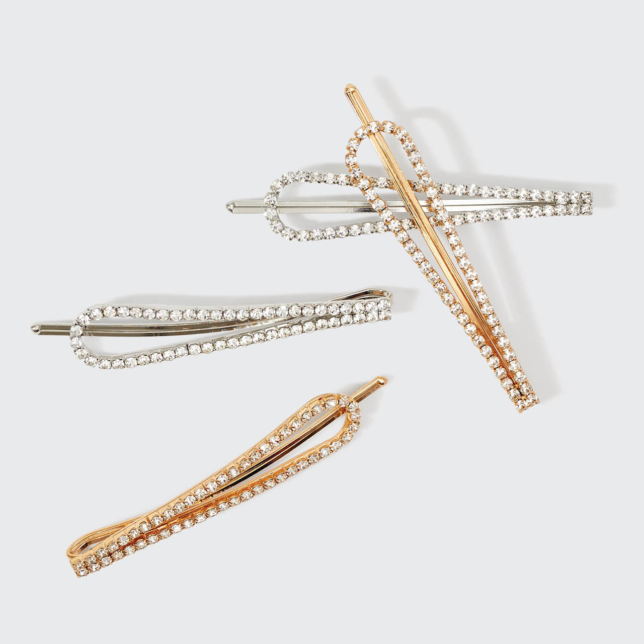 Metal Rhinestone Drop Bobby Pins 4pc Set - Gold and Silver