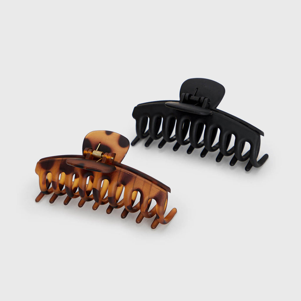Black &amp; Tort Matte Claw Clips 2pc Set - Oversized