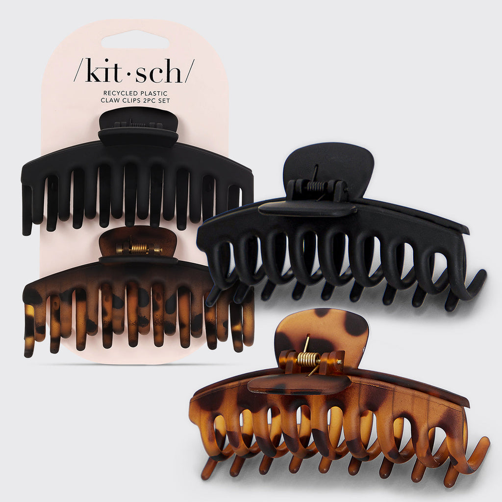 Black &amp; Tort Matte Claw Clips 2pc Set - Oversized