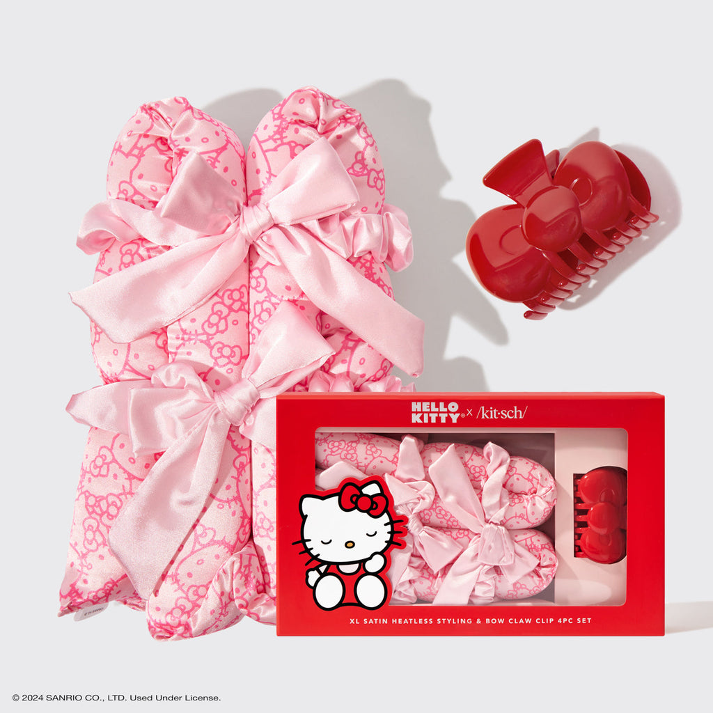 Hello Kitty x Kitsch XL Satin Heatless Styling &amp; Bow Claw Clip 4pc Set