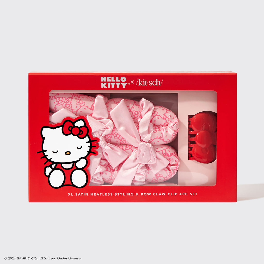 Hello Kitty x Kitsch XL Satin Heatless Styling &amp; Bow Claw Clip 4pc Set