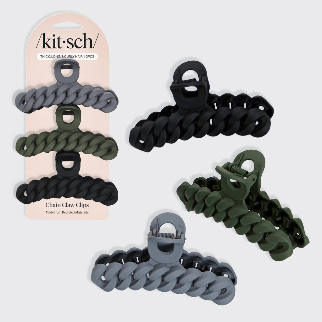 Black &amp; Moss Chain Claw Clips 3pc Set