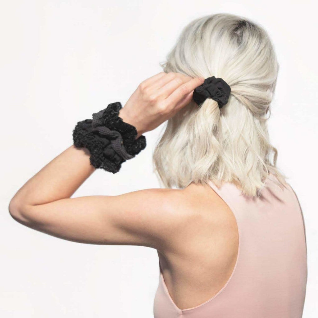 Assorted Textured Scrunchies in Black